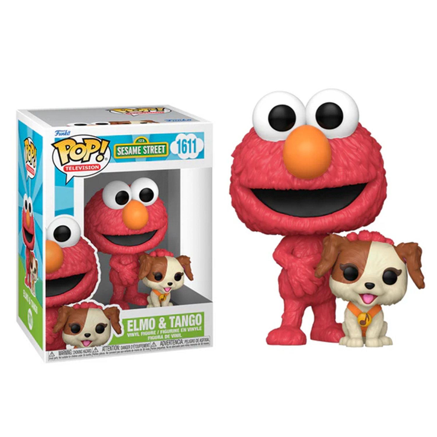Funko Pop Plaza Sésamo Elmo y Tango en su caja